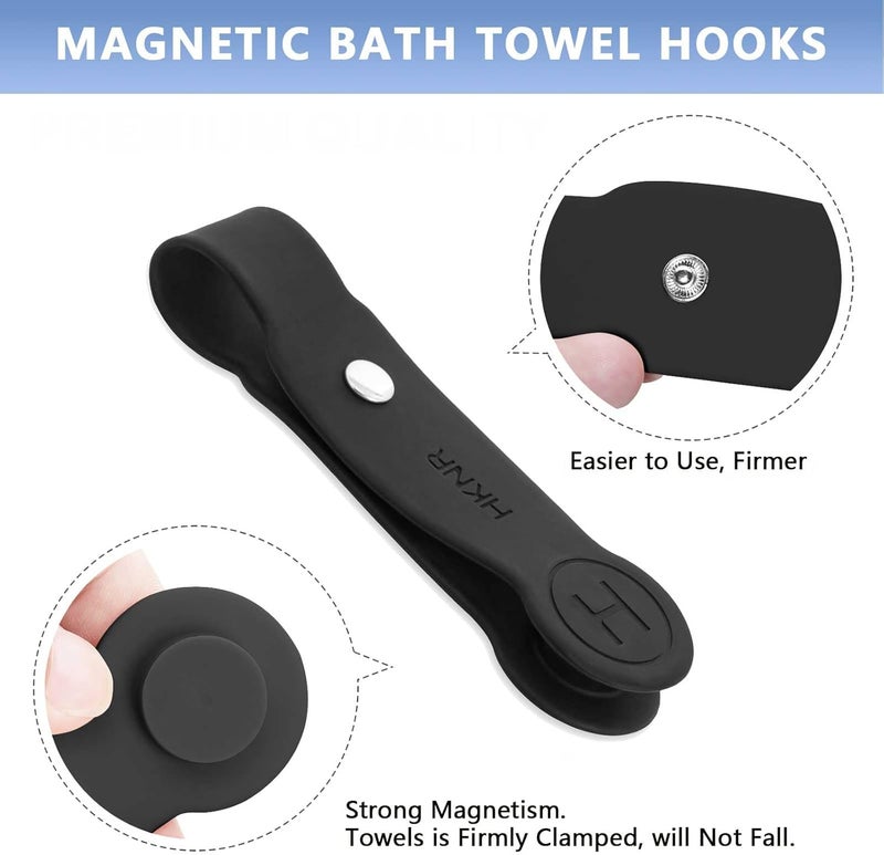 HKNR 2 Pcs Strong Magnetic Towel Clips for Kitchen, Waterproof Silicone Towel Holder for Oven Handle Fridge, No Drill Multi-Purpose Kitchen Towel Clip, Bathroom, Outdoor Use (Black) - Image 2